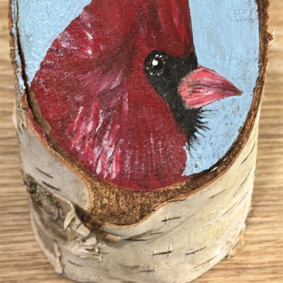 Hand Painted Cardinal On A Piece Of Birch Bark Rustic Cabin Decor Artist Signed - Picture 4 of 13